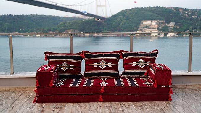 arabicsofa Maroon Turkish Low Floor Seating Sofa – Traditional Arabic Majlis Cushions