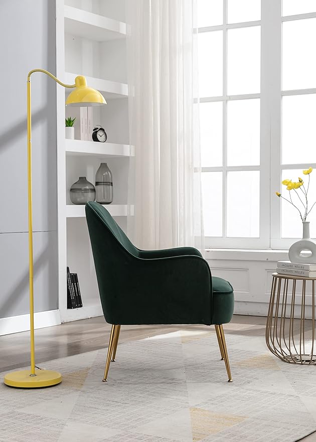 Modern Ergonomics Soft Velvet Fabric Material Accent Chair with Gold Legs and Adjustable Feet Screws for Indoor Home Living RoomDark Green