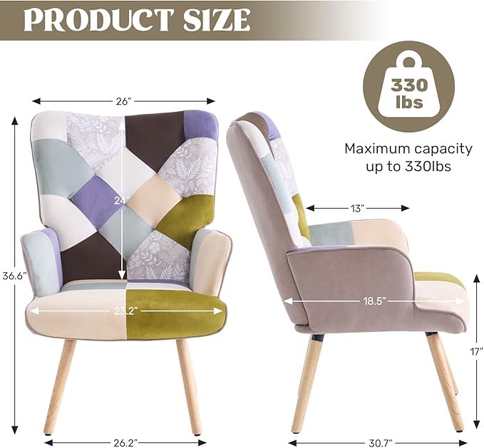 Joysoul Living Room Accent Chair Modern High Back Arm Chair Houndstooth Pattern Bohemian Style Chairs for Bedroom Waiting Room