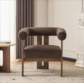 Christopher Knight Home Rones Modern Velvet Upholstered Accent Chair Wooden Living Room Club Chair with Curved Backrest Minimalist Bedroom Comfy Reading Chair Thick Padded Seat Dark Brown+Walnut