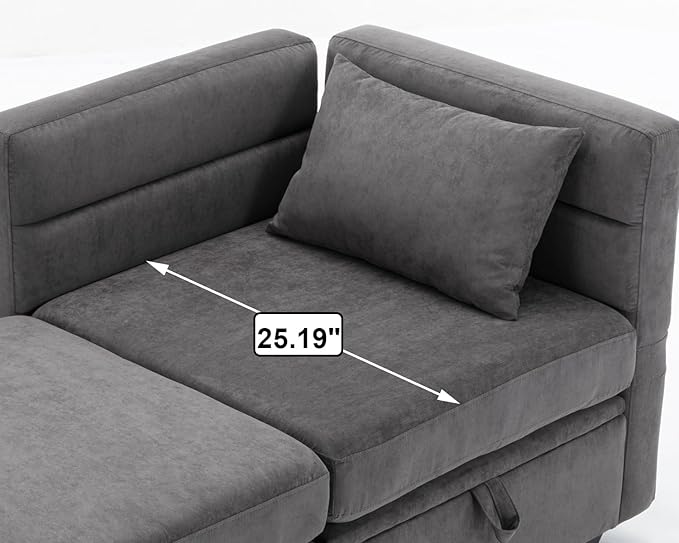 asunflower Modular Sectional Small Couch with Storage Seats 3 Seater Couch with Ottoman Storage L Shaped Sectional Sofa for Small Spaces with Reclining Arms and BacksPillows Included Dark Gray