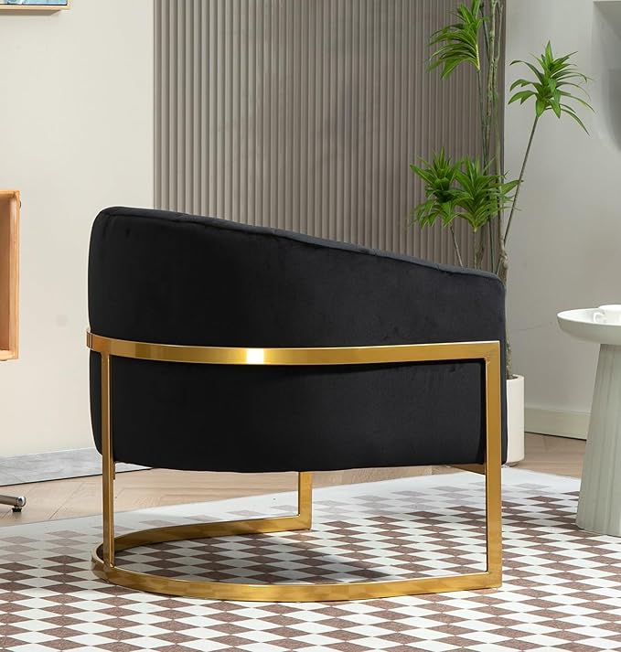 Velvet Modern Accent Armchair - Luxury Gold Frame | Versatile Seating for Living Room Bedroom Office Black