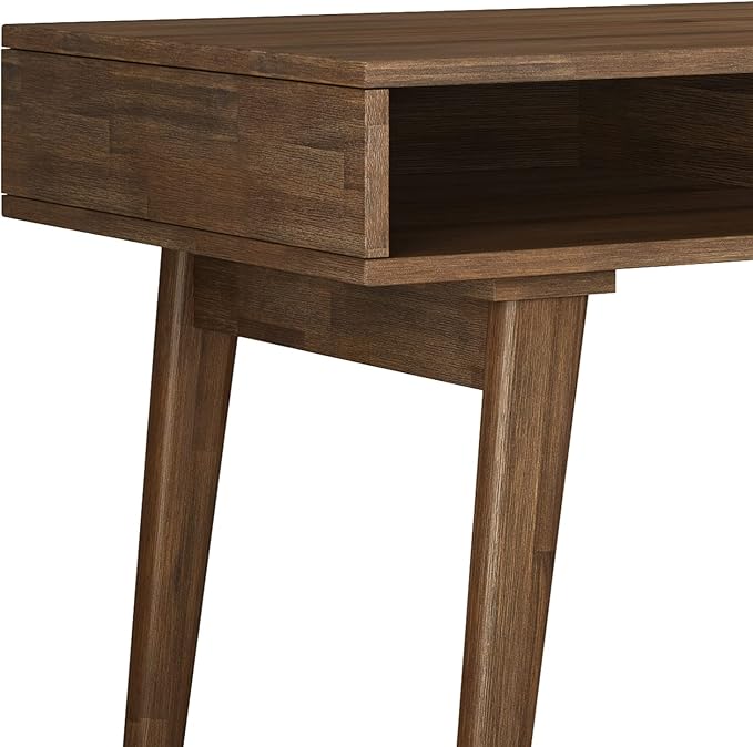 SIMPLIHOME Clarkson Desk - 60 Inch Wide Solid Acacia Wood Writing Desk in Rustic Natural Aged Brown Contemporary Home Office Computer Table for Study with 2 Side Drawers and Open Storage Compartments