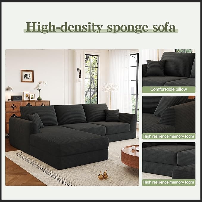 106” Modular Sectional Sofa Cloud Sectional Couch with Deep Seat Modern Modular L-Shape Sofa Couch with ChaiseUpholstered Boneless Couches for Living Room Bedroom No Assembly Required