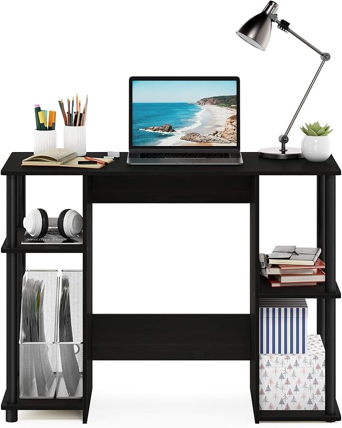 Furinno JAYA Desk 38.4 Wide Gaming Desk Computer Study Desk Office Desk with Side Shelves Open Storage for Home Office Bedroom Dorm Study Room Espresso
