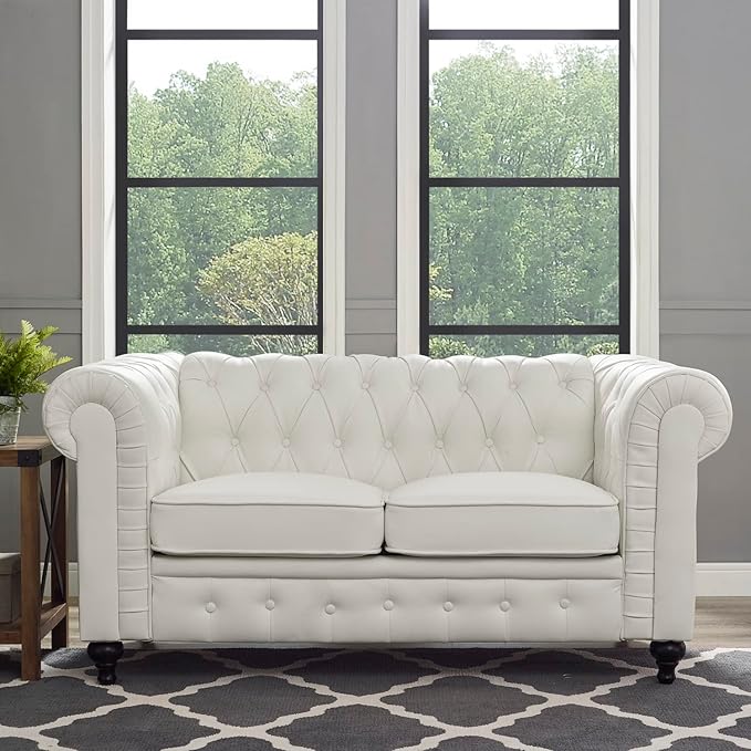 Naomi Home Emery Chesterfield Sofa Set White/Loveseat Only