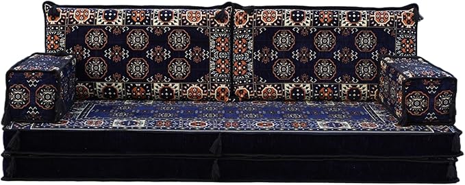 arabicsofa 8'' Thickness Navy Blue Floor Seating Set Sofa Bed Pallet Sofa Floor Cushions Sectional Sofa Arabic Majilis Ottoman Couch Arabic Jalsa