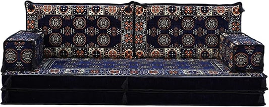 arabicsofa 8'' Thickness Navy Blue Floor Seating Set Sofa Bed Pallet Sofa Floor Cushions Sectional Sofa Arabic Majilis Ottoman Couch Arabic Jalsa