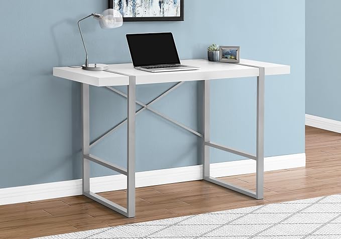 Computer Desk Home Office Laptop 48 l Work White Laminate Grey Metal ZQ341