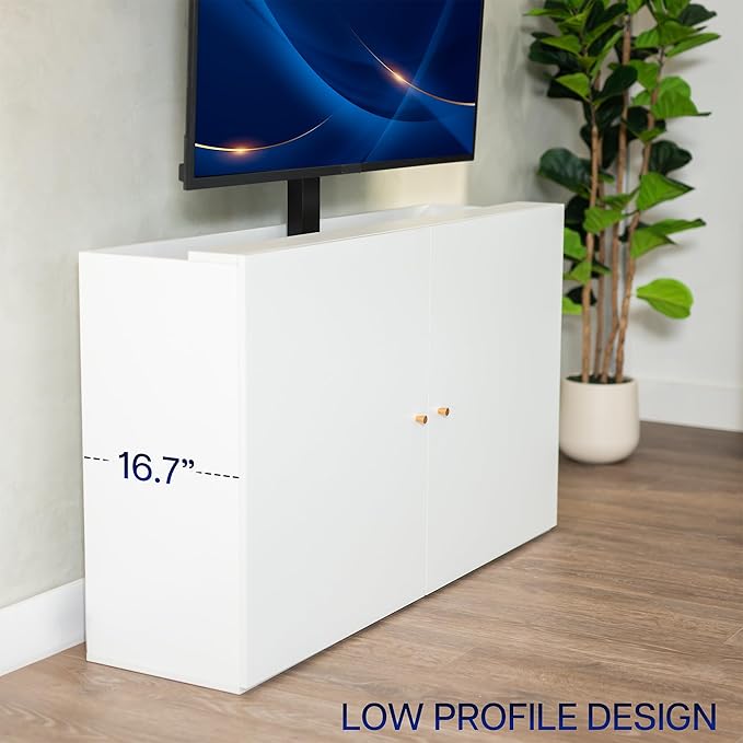 VIVO White TV Cabinet with Motorized Vertical Lift Television Stand Holds 32 to 55 inch TVs up to 44 lbs CASE-KIT-EUP1W