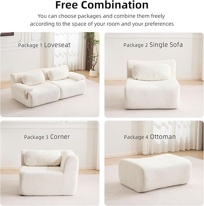 79.6 Boneless Couches for Living Room Set Cloud Modular Sectional Sofa in a Box Memory Foam Modern Couch Big Comfy Compressed Sofas Loveseat for Small Spaces Bedroom Apartment White