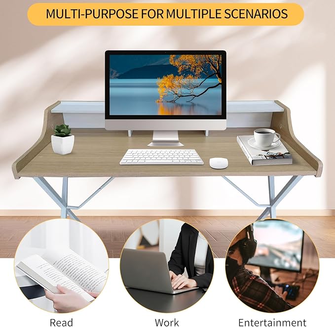 47.25 Inch Computer Desk for Bedroom Home Office Desk Office Tables Work Desk Writing Desk with Shelves Small Desks for Small Spaces Computer TableNature