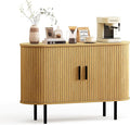 BREEZEHEAT 47 Mid Century Modern TV Stand-Fluted Sideboard Buffet Cabinet –Tambour Credenza Console Table w/Sliding Doors &amp Adjustable Shelves–Small TV Stand for Living Room/Bedroom