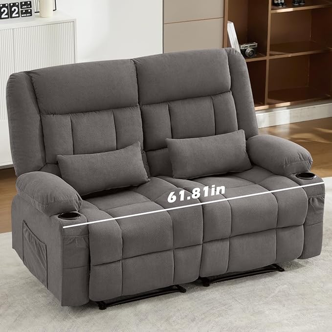 Recliner Loveseat Couch with Cup Holders for Living Room LoveSeat Manual Oversized Recliner with Ergonomic Side Pocket for Adult