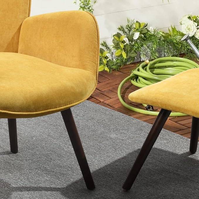 Accent Chair Ottoman Set for Living Room Wing Back Armchair Tufted Back Upholstery Living Room Chairs - Orange