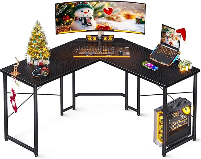 Casaottima 47 inch L Shaped Gaming Desk Corner Desk Gaming Table for Home Office Computer Desk Sturdy Writing Workstation for Small Space Easy to Assemble Black