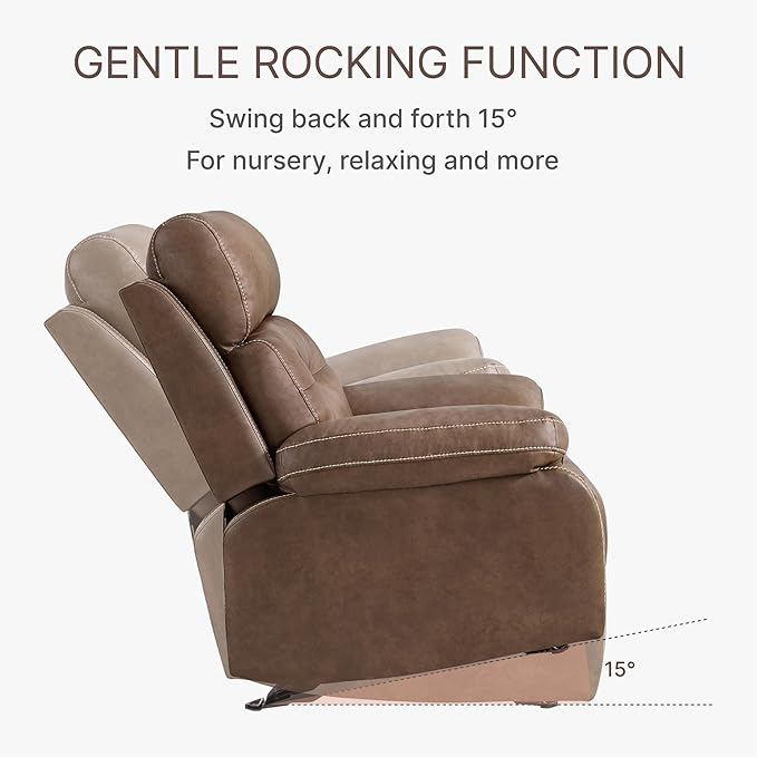 Leather Recliner Chair Manual Sofa Rocker for Adults with Overstuffed Arm for Living Room Bedroom Home Theater Seating