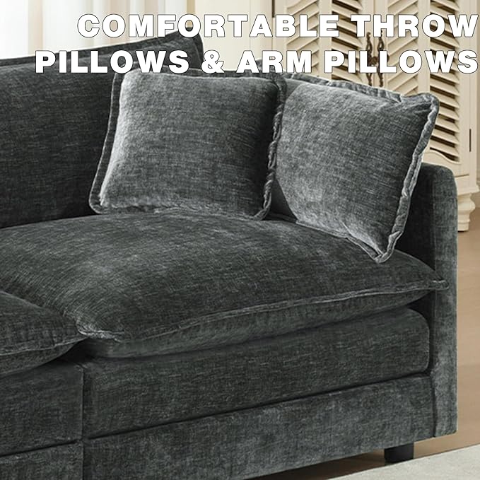 76.7” Modular Sectional Sofa U-Shaped Convertible Couches 2 Seater Chenille Deep Seat Cloud Couch with Pillows and 2 Ottomans for Living Room Apartment Office(Dark Grey)