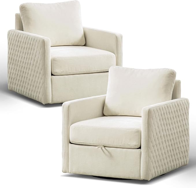 Aoiy &amp Wifon 29.5''W Swivel Accent Chair Set of 2 Comfy Modern Square Arm Chair with Hidden Storage for Living Room/Bedroom/Office Chenille Beige