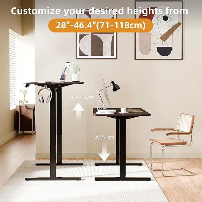 ERGOMAKER Electric Standing Desk 43.3 x 23.6 Height Adjustable Sit Stand Desk with Splice Board for Home Office Computer Desk Memory Preset (Black Frame Walnut Desktop)