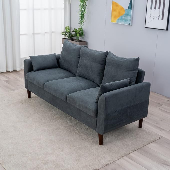 Panana Convertible Sectional Sofa CouchL-Shaped 2 or 3-Seat Sofa Sectional with Reversible Ottoman for Small Living Room Apartment (Gray Linen Fabric 3 Seater ONLY - Curved arms)