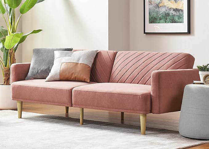 mopio 76.4 Futon Sofa Bed Couch Loveseat Sleeper Sofa Mid Century Modern Futon Couch Sofa Cama Couches for Living Room (Old Rosa Velvet)