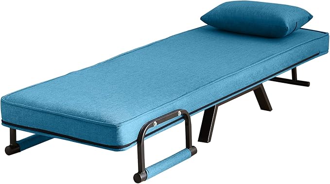 Foldable Chair Bed Comfortable Convertible Sofa Bed 5 in 1 Foldable Bed with 5 Adjustable backrests and Pillows Suitable for Comfortable Cushion Chair in The Office. (Blue+Linen+1Seat)