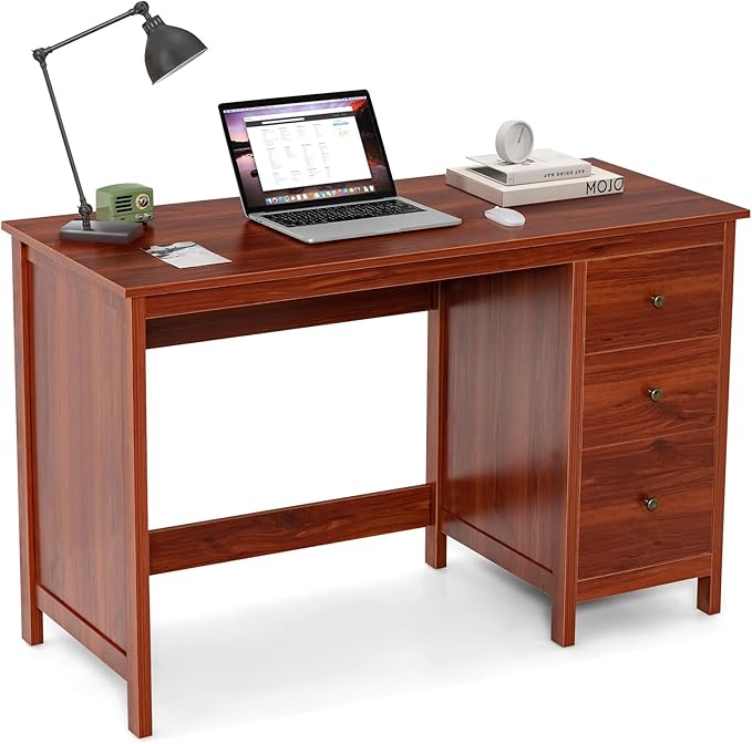 Giantex Computer Desk with 3 Storage Drawers 48 Inch Home Office Desk with Spacious Desktop Anti-Toppling Device Multipurpose PC Laptop Desk Workstation Compact Study Writing Desk for Bedroom