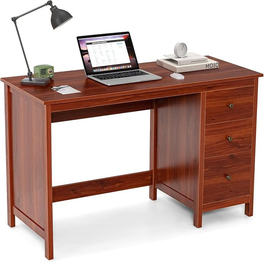 Giantex Computer Desk with 3 Storage Drawers 48 Inch Home Office Desk with Spacious Desktop Anti-Toppling Device Multipurpose PC Laptop Desk Workstation Compact Study Writing Desk for Bedroom
