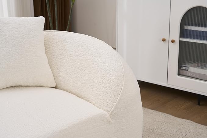 68 Curved Loveseat Sofa Modern Chenille Floor Couch with Pillow No Assembly Deep Seat Chaise Lounge for Bedroom Apartment Living Room Milky White