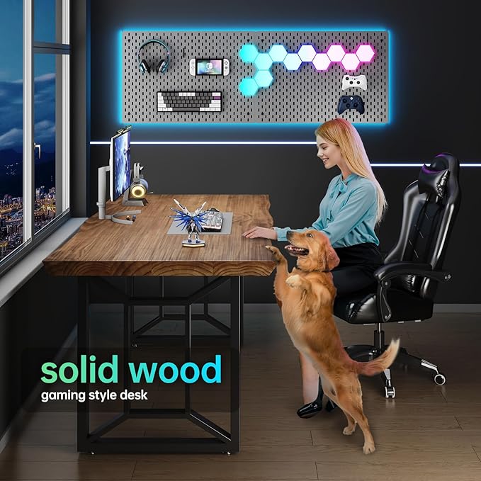 Solid Wood Rustic Style 55.1-inch Computer Desk - Large Office Desk for Home Office Modern and Simple Design Ideal for DiningStudy Writing (Black-q 55.12 * 27.56 * 29.53)