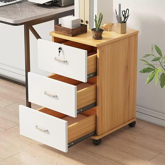 3 Drawer Wood Mobile File Cabinet Under Desk Storage Filing Cabinet with Wheels for Home Office