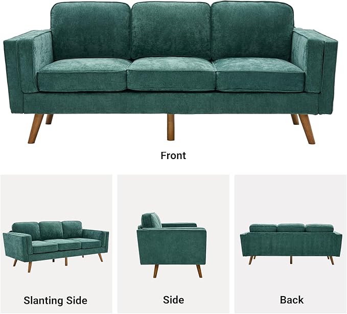 Kingfun Living Room Furniture Sets 3 Seater Couch and Armchair Mid Century Modern Sofa Set Chenille Couch with Solid Wood Frame for Living Room &amp Bedroom Green