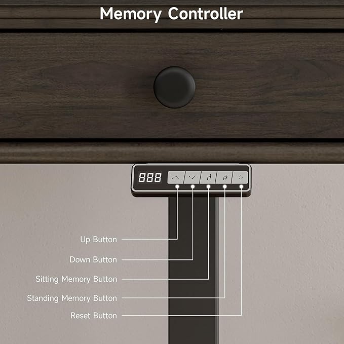 ONBRILL Standing Desk with Drawers 55 x 23 Inch Electric Height Adjustable Desk with Storage &amp Outlets for Computer Workstation Home Office Retro Curved Table Corner Design Dark Walnut