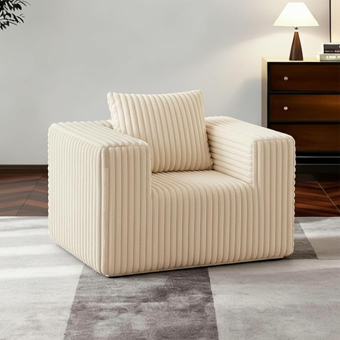 Single Cloud Sofa High Backrest Wider Armrest Foam Boneless Couch Comfy Furry Pillowed Single Seater for Small Spaces Living Room Bedroom Dorm Office（Beige）