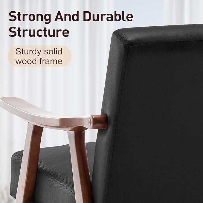 Mid-Century Modern Chair with Solid Wood Frame Extra-Thick Backrest Ideal for Living Room