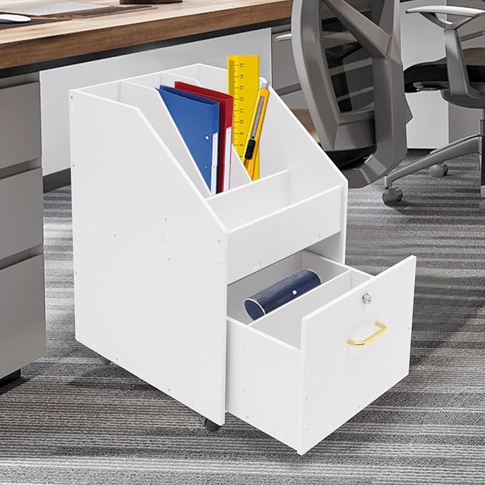 LOYALHEARTDY Mobile PVC File Cabinet with Lock Under Desk Rolling File Cabinets for Home Office Classrooms (White)