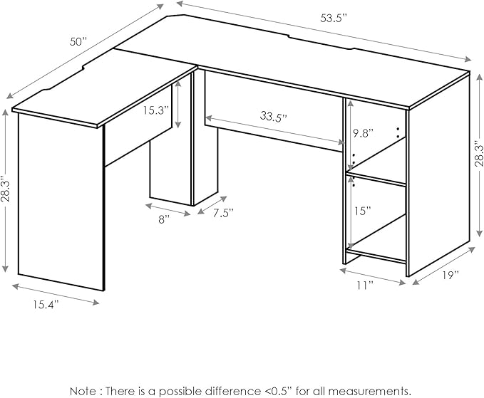 Furinno Indo L-Shaped Computer Desk with Bookshelf Espresso