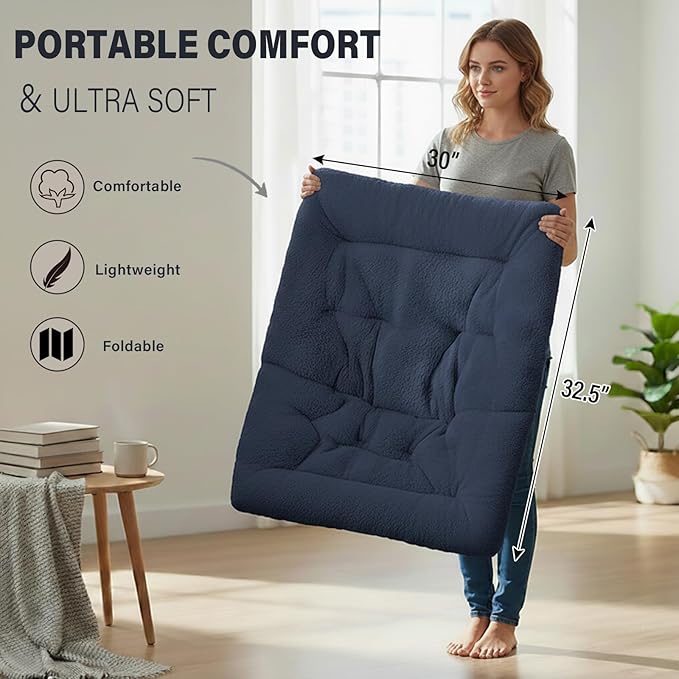 Tiita Comfy Folded Chair Soft Faux Fur Oversized Folding Accent Chair Lazy Chair for Teens Adults Metal Frame Moon Chair for Bedroom Living Room Dorm Rooms
