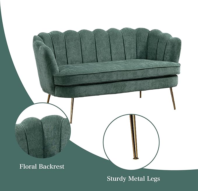 Chifee &amp Vingol Upholstered Small Loveseat for Small Space with Golden LegsGreen