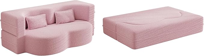 Foldable Sofa Bed2 in 1 Convertible Cloud Loveseat Sleeper Sofa BedTeddy Floor Sofa with 2 PillowsSofas &amp Couches for Living RoomGuest BedPlayroomno Assembly Required Cloud Couch (Pink)