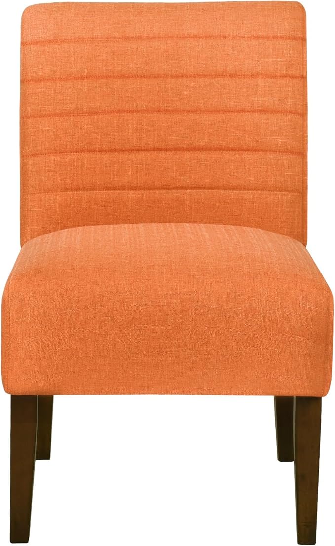 Slipper Accent Chair Modern Armless Lounge Chair with Wood Legs Upholstered Makeup Vanity Tufted Side Chair Fabric Comfy with Decor Back for Living Room Bedroom Patio (Horizontal Back Orange)
