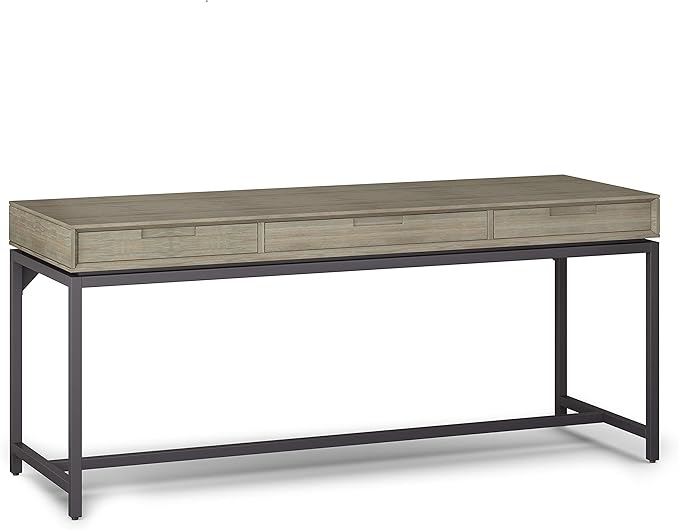 SIMPLIHOME Banting Desk - 72 Inch Wide Solid Wood and Metal Writing Desk in Distressed Grey Modern Industrial Home Office Computer Table for Study with 2 Drawers and Flip-Down Keyboard Tray