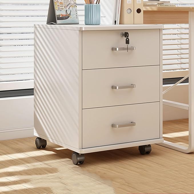 3 Drawer Wood File Cabinet Mobile File Organizer with Locking Wheels for Home Office/Legal/Letter/A4 File Storage Wooden Filing Storage Vertical Cabinets Drawers for Under Desk(White)