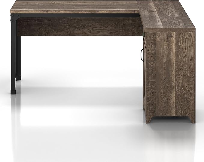 24/7 Shop at Home Holbrook Traditional 1 Drawer Wood L-Shaped Computer Desk with 2 Adjustable Shelves 1 Cabinet Door for Workstation Home Office Study Room Oak Brown