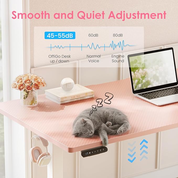 OffiGo Electric Height Adjustable Standing Desk 48 Inch Pink Computer Desk for Women Girls Sit Stand Table for Home Office Bedroom
