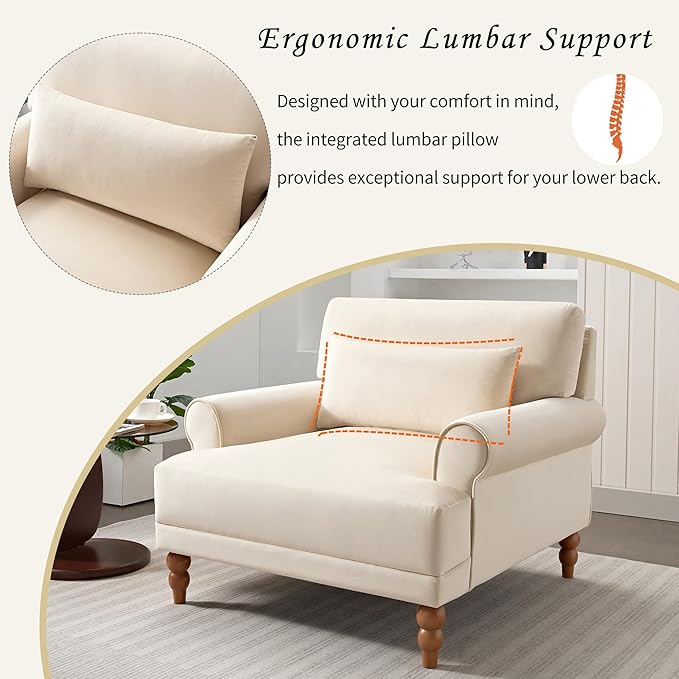 Christopher Knight Home Accent Chair Velvet Club Chair Upholstered Lounge Chair Large Size Armchair Roman Column Legs Cozy Reading Single Sofa Chair for Living Room Bedroom Home Study Beige