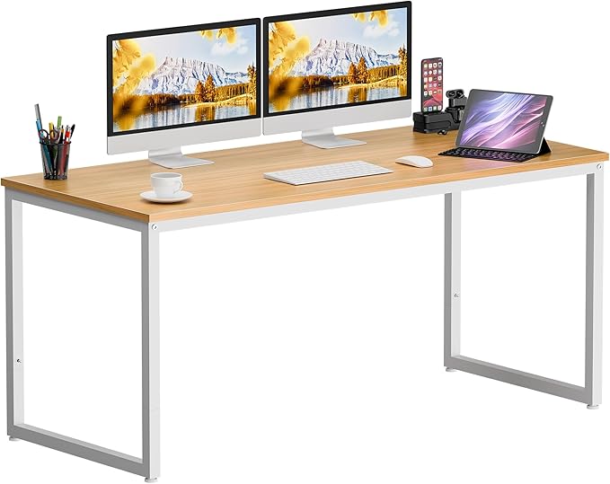 SUPER DEAL Computer Desk 55 Inch Modern Sturdy Office Desk PC Laptop Notebook Simple Writing Table for Home Office Workstation Natural Oak