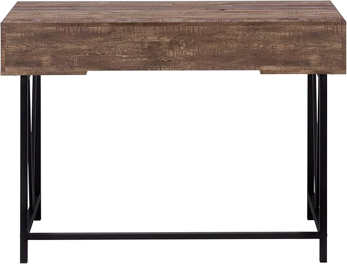 Penau Computer Desk for Home Office with Storage Drawers 48Inch Brown Laminate Top with Black Metal Legs Modern and Compact Design