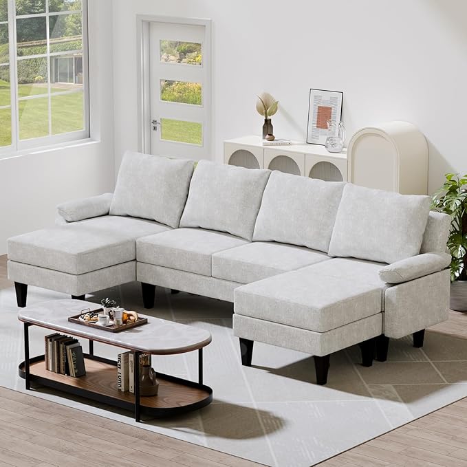115 Modular Sectional Sofa U Shaped Sectional Comfy Couch for Living Room Convertible Modular Sofa Couch with Ottomans and Chaise High Supportive &amp Soft Sponge 6 Seats Beige